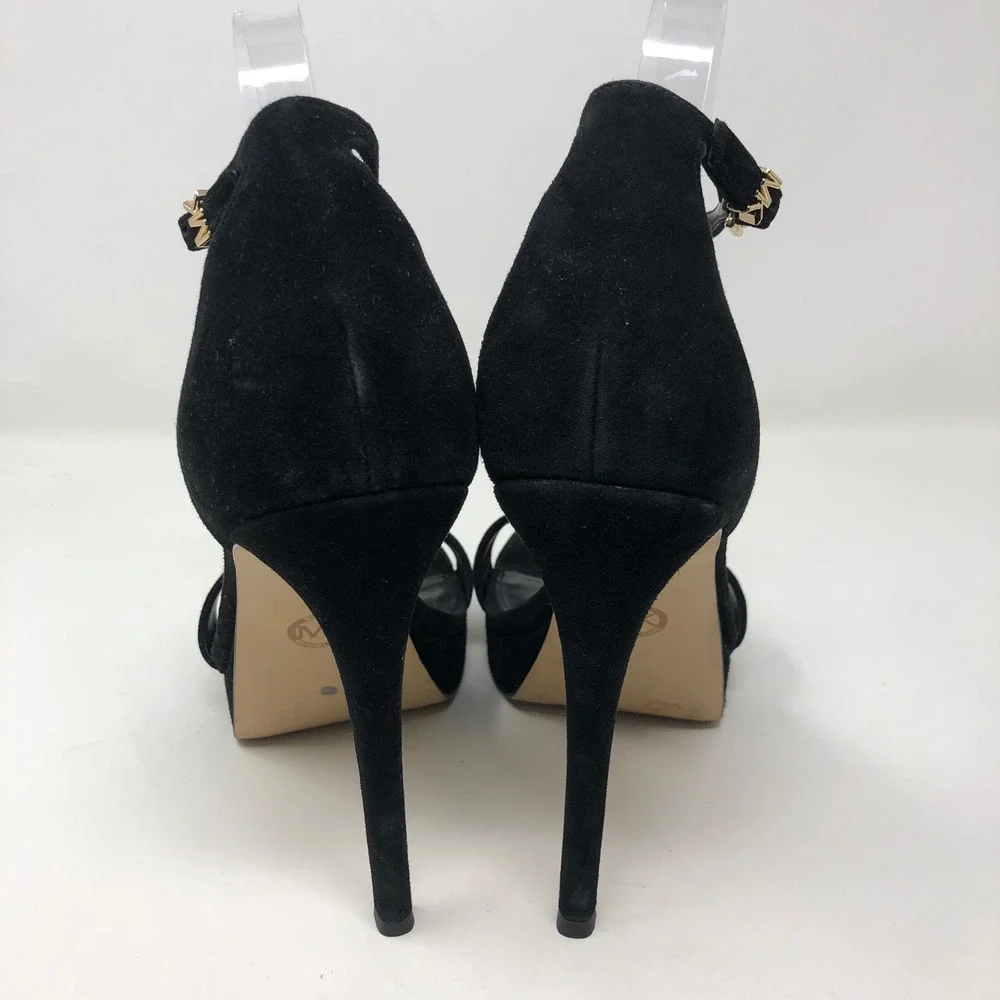 Michael Kors Platform Sandals Womens 10 Black Suede Ankle Strap Stiletto‎ SG22F
